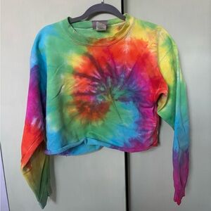 Hand Dyed Rainbow Spiral Tie-Dye Cropped Sweatshirt